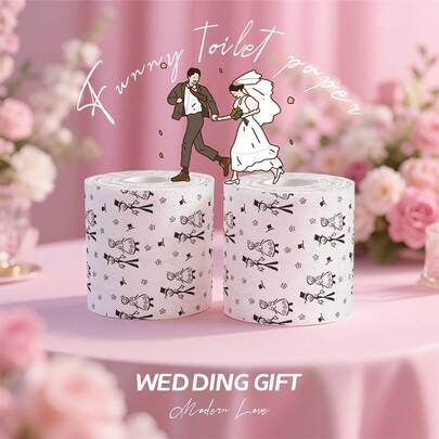 Cartoon Couple Printed Toilet Paper, Funny Wedding Gift, Party Supplies, Valentine's Day Toilet Paper, Hygiene Paper, Gag Gift, Party Favor, Boyfriend/Girlfriend Gift, Household Cleaning Supplies, Party Decorations, Home Decor, Holiday Gift, Kitchen, Bathroom, Home, Home Supplies