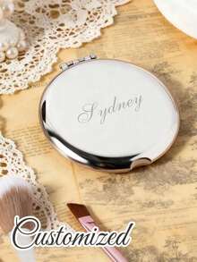 Customized Engraved Silver Compact Makeup Mirror, Personalized Pocket Mirror, Customized Engraved Heart-Shaped Makeup Mirror, Customized Silver Compact Makeup Mirror, Bridesmaid Gift, Birthday Christmas Gift For Her, Bridesmaid Thank You Gift, Floral Makeup Mirror, Women's Pocket Mirror, Bridal Party Gift - Multicolor - View 6