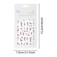 1pc 5D Relief Rose Heart Flower Nail Art Stickers Charming Spring Elegant Pink White Floral Branches Nail Decals 6*10cm Self-Adhesive Nail Decoration - Baby Pink - View 10