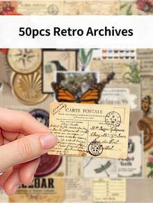 50pcs Retro Vintage Archive Stickers High-Quality DIY Journal Stickers Luggage & Scooter Decorations Personalized Laptop Stickers - Multicolor - View 6