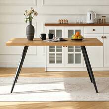 AINPECCA Dining Table With Black Metal Legs Kitchen Table (Marble Effect Top, 120 * 70cm) - Oak - View 3