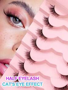 Waloshow 7 Pairs 5-10mm Length Messy Cat Eye Lashes, Cute & Petite, Suitable For Daily Wear, Dates, Vacations, Natural Makeup - Black - View 1