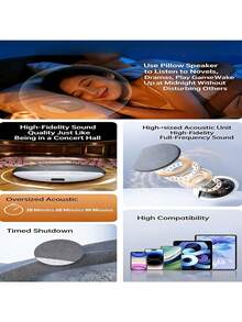 枕下音箱 | 迷你骨传导无线助眠器，带立体声低音、白噪音、音量控制、TF卡支持和自动关机功能，助您深度睡眠 - 查看 8