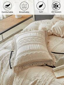 1pc Bohemian Style Tufted Jacquard Embroidered Decorative Pillow Case With Tassels, Khaki Vintage Unique Throw Pillow Cover For Sofa, Suitable For All Seasons, Home Decor, Soft & Breathable, Machine Washable, Great Gift, Pillow Insert Not Included - Khaki - View 2