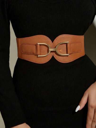 1pc Camel Color Elastic Waist Belt