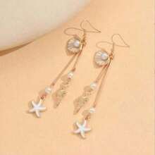 New Pearl Shell Earrings For Women Vacation Style Fashion Starfish Ear Hooks High-End Tassel Conch Earrings For Women S0JL - Gold - View 8