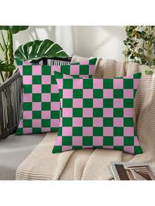 2 Stücke minimalistische bohemische Karo Muster bedruckte Kissenbezüge, geeignet für verschiedene Raumkissen - Raumdekoration - Schlafzimmerdekoration - Feiertags-Dekoration - Party-Dekoration - (Kissenfüllung nicht enthalten) - (Keine Stickerei) - (Verschiedene Größen) - (einseitiger Muster) - Verschiedenfarbig - Übersicht 11