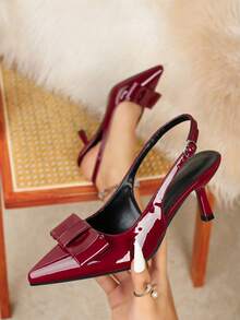 2026 Spring/Summer New Arrival: Elegant And Fashionable Retro High Heels For Women, Pointed Toe Kitten Heel Low-Cut Shoes, Back Strap ZA Style, Available In Burgundy, Black, And Silver. Suitable For Weddings, Parties, Dances, Valentine's Day, Christmas, Business Formal Wear, And Professional Attire,Chic Sparkly Bow.New Spring & Autumn Mary Jane Shoes For Women, Round Buckle Shallow Mouth Block Heel Pumps, Pin Buckle Versatile Formal High Heels,White Shoe(Local Warehouse | 3-Day Fast Delivery) - 酒紅色 - 查看 2