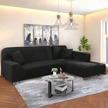 Couch Cover L Shape 2 Pieces Sofa Cover Soft Stretch Slipcovers With 2pcs Pillowcases Furniture Protector Sectional Couch Covers 3 Seater + 3 Seater(Black) - 黑色 - 查看 7