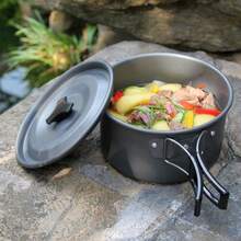 Camping Cooking Set, Camping Cookware For Outdoor Camping Travel Hiking , 14 Pieces Kitchenware Set Pots & Spoons Set Non-Stick Cookware Set, Aluminum Mess Kit With Frying Pan, Pot With Lid , Kettle Set And 2 Stainless Steel Plate, 2 Folding Cups And 2 Set Knives Fork  Spoons For Backpacking Picnic - 橘色 - 查看 5