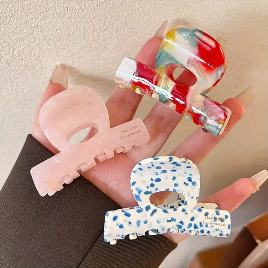 1个彩色醋酸纤维小爪夹，复古法式马尾夹，防滑发爪发饰，批发时尚发夹时尚发饰 - 彩色 - 查看 1