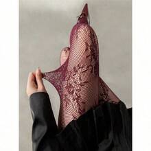 1 Pair Women's High-End French Retro Lace Rose Patterned Pantyhose, High Elasticity Skinny Tights, Sheer Hollow-Out Design For Slimming - 多色的 - 查看 2