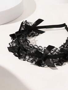 1件 时尚优雅蕾丝蝴蝶结发带 - 黑色 - 查看 2