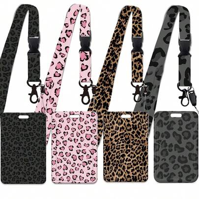 1 Set (Card Holder + Lanyard) Fashionable Leopard Print ID Badge Holder With Detachable Lanyard, Versatile Accessory For Medical Assistants, Doctors, Nurses, Teachers, Travelers, Suitable As Gift For Family And Friends