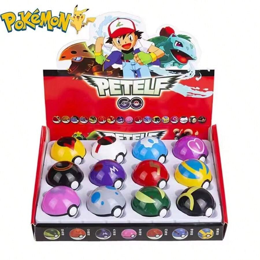 pokemon Set de 12 figuras de Pokémon, incluyendo Pikachu y Pokebolas, figuras de acción de dibujos animados anime Kawaii, colección de Pokebolas, regalos de cumpleaños - Multicolor - Ver 1
