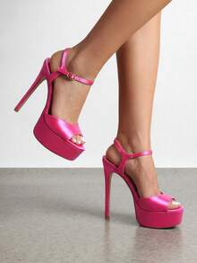 Women Platform 5.75'' Ultra High Heeled Sandals 2026 New Summer Open Toe Adjustable Ankle Strap Dress Shoes Sexy Party Runway Stiletto Heels - 玫紅色 - 查看 2