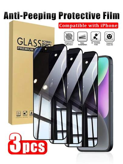 3pcs Compatible With IPhone 17/17 Pro/17 Pro Max/16 Pro Max/15 Pro Max/14 Pro Max/13/12/11Pro Max Series, Anti-Peeping Tempered Glass Screen Protector, Black Framed, Anti-Scratch, High Hardness, Screen Accessories