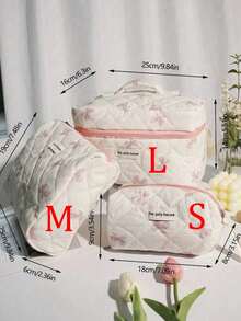 3pcs Pink Bow Bunny Aesthetic Makeup Bag Set, Retro Satin Printed Cosmetic Organizer Pouch, Travel Toiletry Bag, Makeup Brush Holder, Suitable For Daily Use, Travel, Weekend, Christmas, Wedding, Valentine's Day - Multicolor - View 4