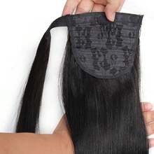 ZHENDEFA Straight Ponytail Human Hair Extensions Brazilian Wrap Around Ponytail For Women Unprocessed Remy Human Hair Pony Tail Clip In Extension Hair Piece - SNatural - View 4