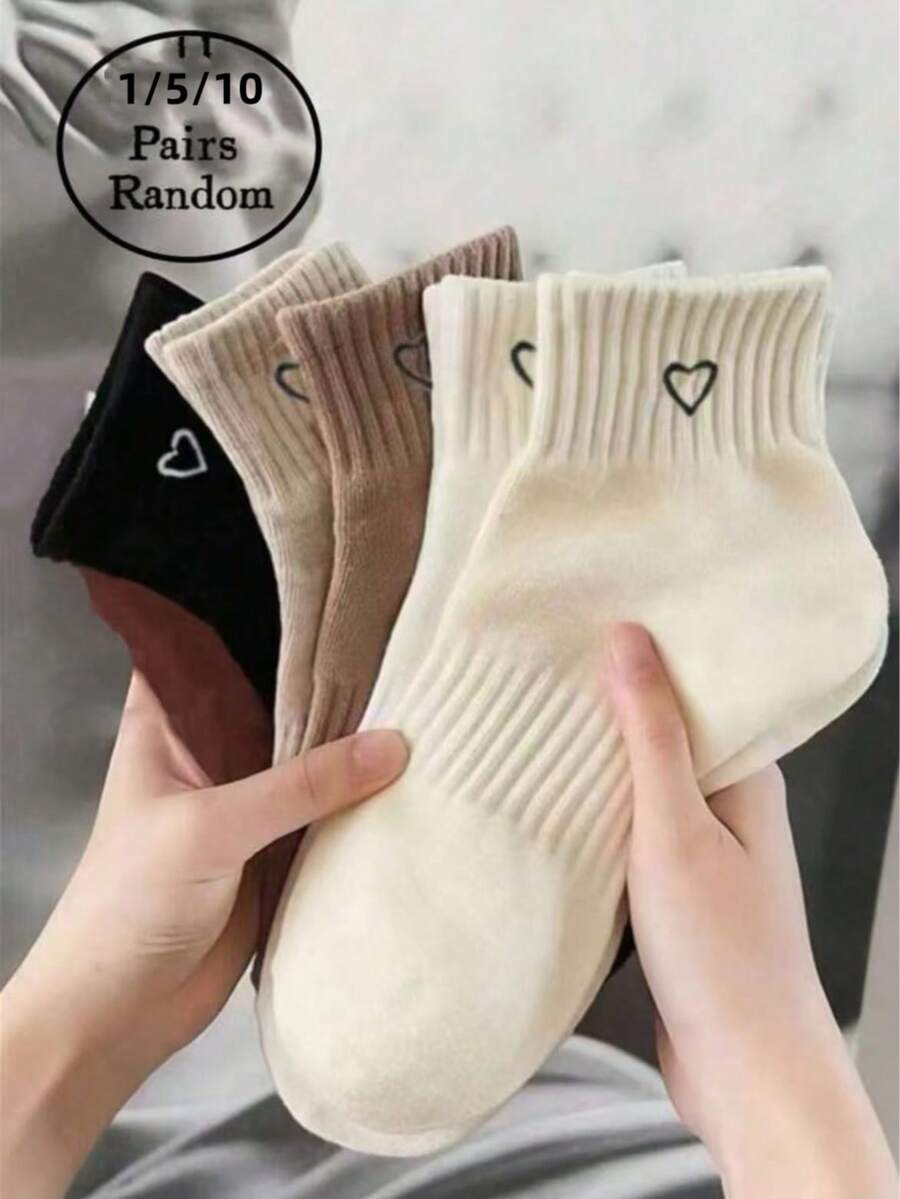 1/5/10 Pairs Random Forest Green Lace-Up Heart Socks - Multicolor - View 1