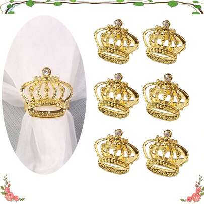 12 ชิ้น ห่วงผ้าเช็ดปากมงกุฎ, ห่วงผ้าเช็ดปากรอยัลประดับพลอยเทียม ที่ยึดห่วงผ้าเช็ดปากสไตล์ตะวันตกสำหรับงานแต่งงาน งานเลี้ยงทารก วันเกิด งานเลี้ยงวันหยุด ตกแต่งโต๊ะอาหารค่ำ