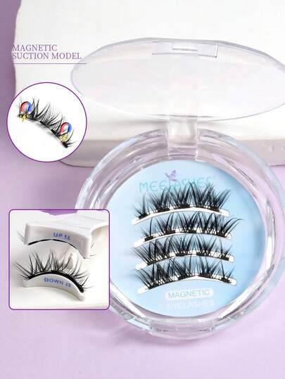 1 Pair Magnetic Eyelashes, Convenient To Wear, Natural & Curly, Comfortable For Upper Eyelid, Handmade