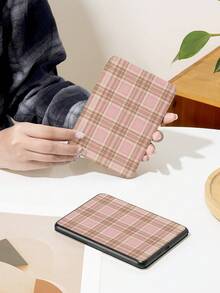 1pc Minimalist Gray & Pink Plaid Pattern Printed Kindle Protective Case, Suitable For Kindle NK 11/Kobo/Kindle Paperwhite 5/Kindle 2024, With Auto Wake/Sleep Function, Lightweight & Convenient, Perfectly Fit To Protect Your Reading Device, Romantic & Practical Gift - Multicolor - View 2