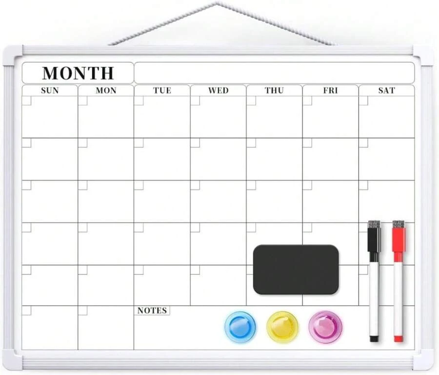 Monthly Calendar Dry Erase Board, 16"X12" White Board Dry Erase For Wall, Small Hanging Dry Erase Board, Double-Sided White Board For Home, Office, Or School - ColorA - 查看 1