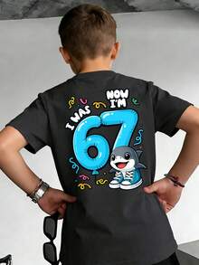 Tween Boys Casual Printed Crew Neck Short Sleeve T-Shirt, Summer Top - Dark Grey - View 9