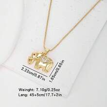 1件彩色锆石18K镀金铜大象吊坠项链，奢华珠宝，简约设计，优雅女士礼物 - 金色 - 查看 9