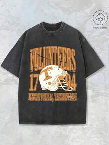 Tennessee Volunteers 1794 Football Graphic Tee Vintage Washed Black Sports Shirt, Men's Vintage Soft Pure Cotton 230g Printed Round Neck T-Shirt, Streetwear, GYM Wear - màu đen - Xem 1