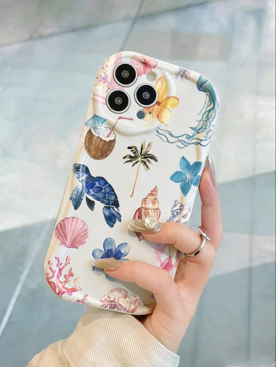 奶油色纹理蓝色海龟图案彩绘防摔手机壳，兼容 14、14 Pro、14 Pro Max；卡通手机壳，兼容 13、13 Pro、13 Pro Max、11、11 Pro Max、12、12 Pro、12 Pro Max、XR、7/8、XS；也兼容 15、15 Pro、15 Pro Max、16、16 Pro、16 Pro Max；以及 Galaxy S24、A04、A12、A13、A14、A23、A24、A32、A33、A51、A52、A53、A54、A72、S20 FE、9、9A。 - 彩色 - 查看 1