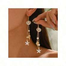 New Pearl Shell Earrings For Women Vacation Style Fashion Starfish Ear Hooks High-End Tassel Conch Earrings For Women S0JL - Gold - View 6