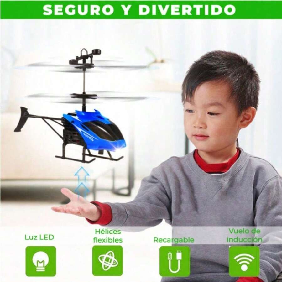 Juguete Dron Helicóptero Control Sensor Recargable - azul-con RC - Ver 1