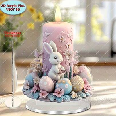 2D Flat Acrylic Easter Bunny And Floral Egg Fashion Glasses With Stand - Holiday Decor Candle Holder, Suitable For Easter, Ramadan And Celebrations, Elegant Pink Lighting Design, Holiday Gift Collection, Pastel Style Decor | Exquisite Pattern, Bunny Accessories, Meets 11 Holidays