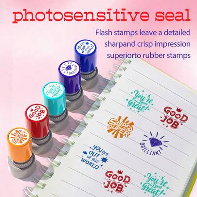 5pcs Colorful Round Combination Teacher's Evaluation Stamps, Self-Inking Stamps For Teacher's Comments, Round Education Behavior Stamps For Grading Homework, Encouraging Students, Family And Children