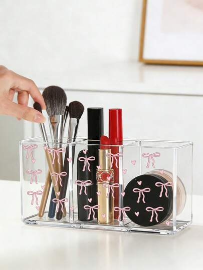 粉色蝴蝶结亚克力化妆刷收纳架，化妆刷整理盒，浴室梳妆台面收纳架，可放置化妆刷、铅笔、口红等，适用于厨房、卧室、客厅、浴室，是馈赠亲友的绝佳礼物，也可作为化妆包、化妆品收纳盒、洗漱包、桌面收纳盒使用。