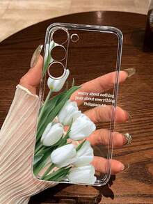 Minimalist White Floral Fashion Shockproof Tulip Painted Transparent Creative Phone Case Compatible With IPhone 17/17 Pro/17 Pro Max, 16/11/16 Pro/16 Plus/16 Pro Max/16e, 15 Pro Max, 13/14/12/XS/XR/7G/8P, Galaxy S25/S25 Plus/S25 Ultra, A16/A36/A26/A56/A50/A12/A32,International Version, Not The Domestic Version Spring Anniversary Gift - Multicolor - View 5