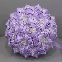 1件手工串珠新娘婚礼捧花，闪亮银色水晶缎带玫瑰，酒红色、海军蓝、浅紫色布艺永生花，人造布艺玫瑰捧花 W224 - 新娘手捧花 - 查看 8