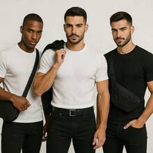 Kit Of 3 Men's Ribbed T-Shirts, American Slim Fit, 100% Cotton - 2 White and 1 Black - View 3