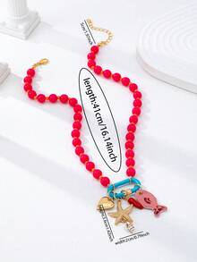 1pc Summer Beach Style Multi-Layer Beaded Necklace With Colorful Fish & Starfish Pendants, Bohemian Jewelry Suitable For Vacation And Beach Parties - Multicolor - View 5