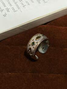 rundraw 1pc New Lace Trim Filigree Zirconia Inlaid Hollow Star Design Elegant Copper/Silver Adjustable Ring, Suitable For Parties, Banquets, Daily Wear, And As A Gift For Friends, Lovers, And Girlfriends On Holidays And Anniversaries - Multicolor - View 11
