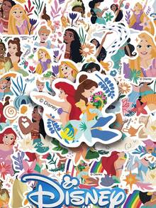 Disney 50张迪士尼公主混合防水涂鸦贴纸，适用于手机、电脑、行李箱、吉他、笔记本、卡通贴纸 - 1 Set - 查看 11