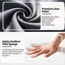 Silla de acento de mediados del siglo con marco de madera, silla de salón tapizada de tela de lino, silla de ocio de lectura con raya vertical clásica para la sala de estar, el dormitorio, el balcón - Gris Oscuro - Ver 8