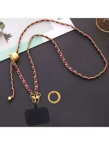 枪形黑银链条PU皮革可调节长挂绳，带透明卡套 - 彩色 - 查看 14