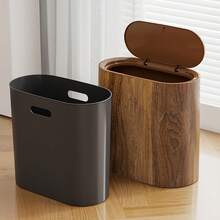 Senmeo 3.7 Gallon Dual Compartment Trash Can - Odor Resistant Lid Press To Open, Plastic With Handle Easy Clean For Bathroom Kitchen - 1 cái - Vân gỗ - Xem 1