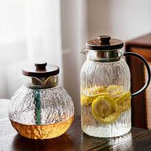 1个绿色手柄柑橘茶壶，玻璃冷水壶，家用果汁饮料壶，花形茶壶，清爽白色水壶，大容量木盖，锤纹冷水壶，不含杯子 - 無色 - 查看 2