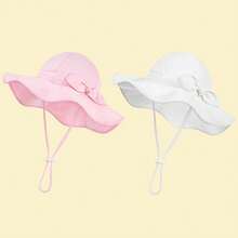 Binomata Chapeau seau de couleur unie pour bébés et tout-petits filles, 0-6 ans, protection solaire, bord large réglable, chapeau de plage/piscine - Rose cuivré - Voir 1