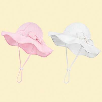 Binomata Infant/Toddler Girls' Solid Color Bucket Hat, 0-6 Years Old, Sun Protection, Adjustable Wide Brim, Beach/Pool Hat