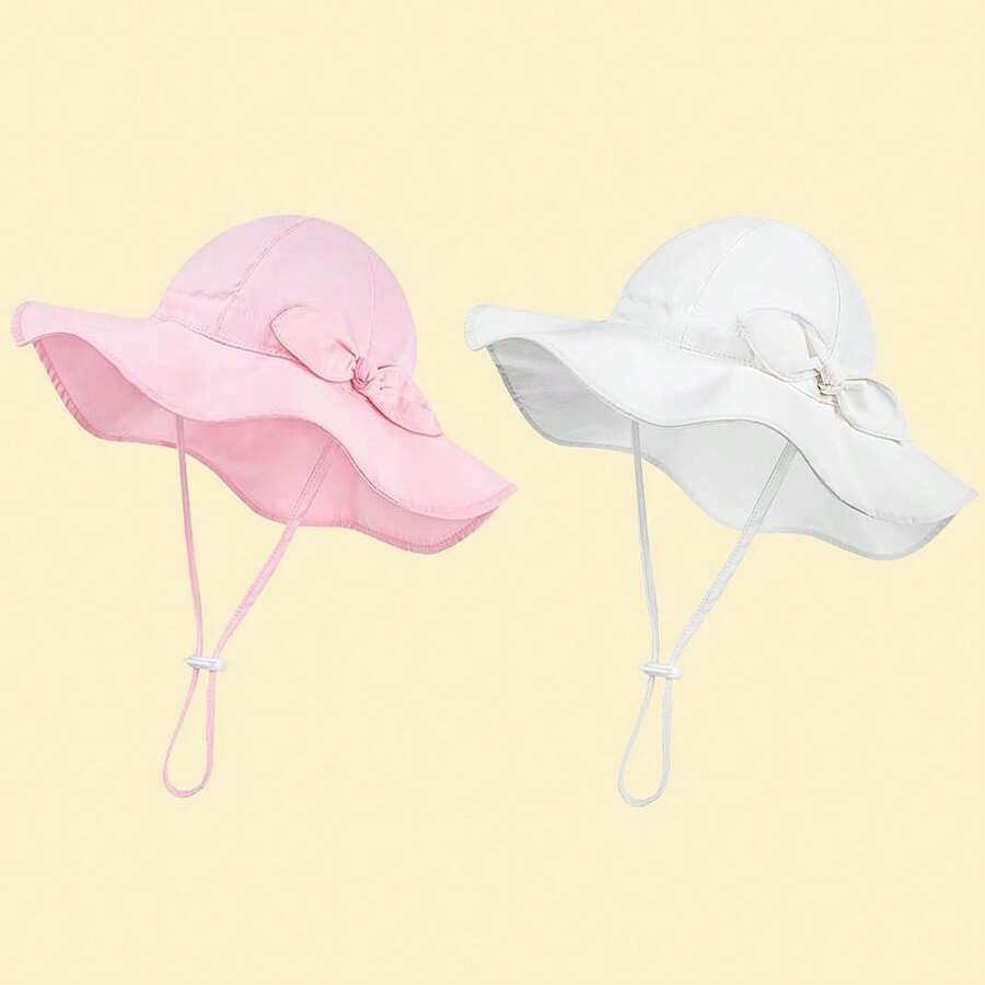 Binomata Chapeau seau de couleur unie pour bébés et tout-petits filles, 0-6 ans, protection solaire, bord large réglable, chapeau de plage/piscine - Rose cuivré - Voir 1